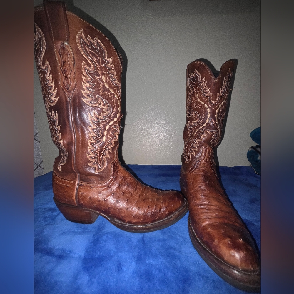 Lucchese Men's Brown Ostrich Leather Boots - Picture 10 of 16